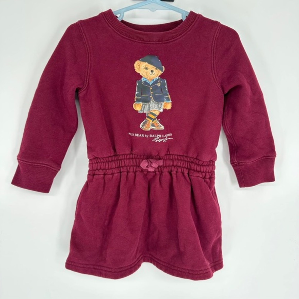Polo‎ Ralph Lauren Kids Burgundy Polo Bear Fleece Sweatshirt Dress Maroon